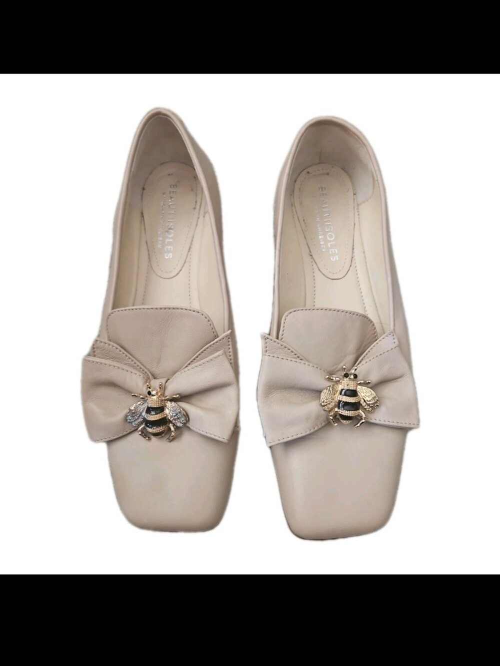 Beautiisoles Womens Blush Leather Bow And Bee Detail Marnie Square Toe Pump 8